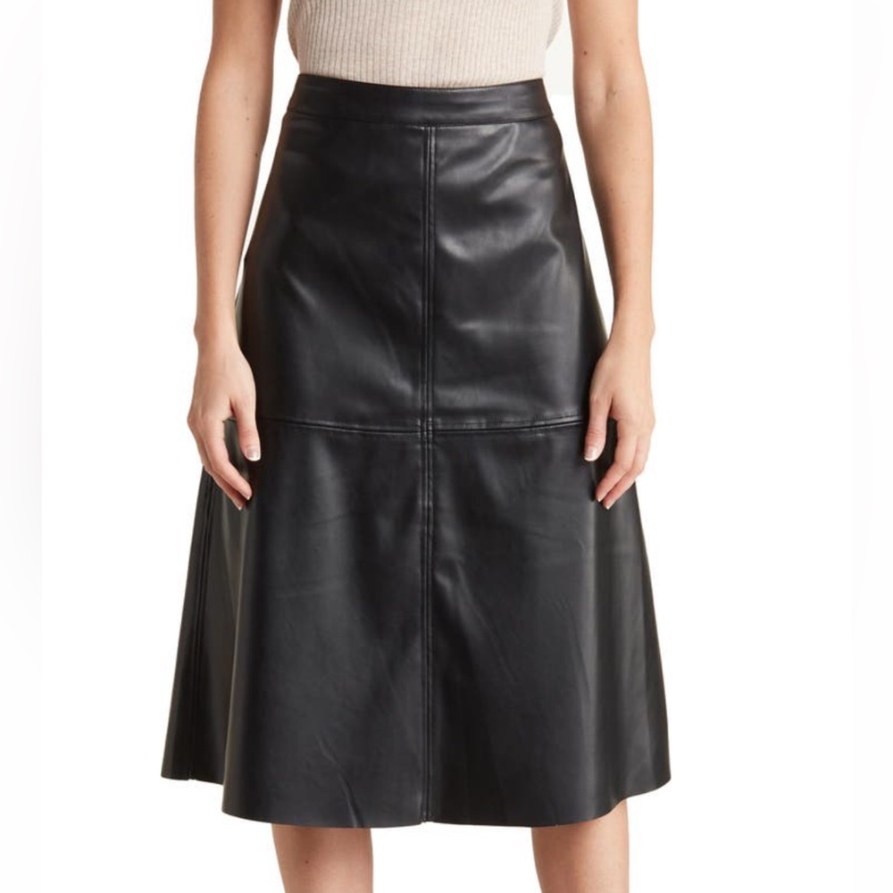 NWT_Avec Les Filles Faux Leather Black Midi Skirt